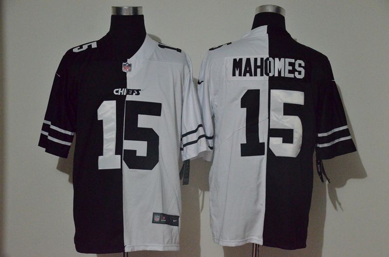 Men Kansas City Chiefs #15 Mahomes Black white Half version 2020 Nike NFL Jerseys